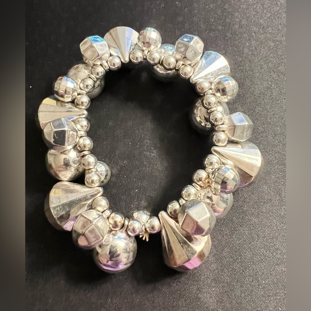 Elegant Silver Bells Beaded Stretch Bracelet